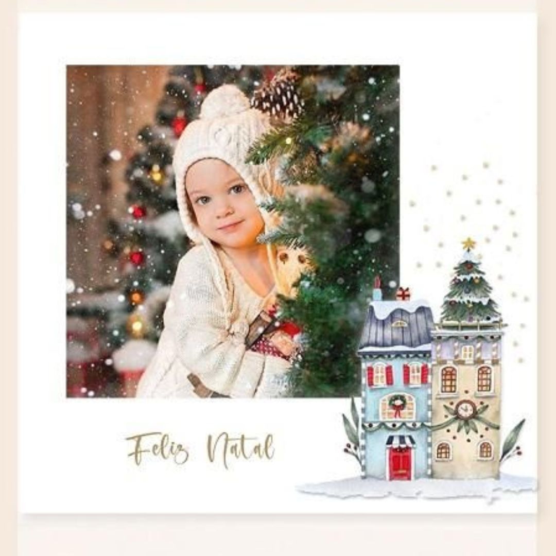 Moldura Feliz Natal Dourada com 3D